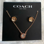 Coach NWT Signature Rose Gold Tone Floral Earrings Studs and Necklace Set Photo 0