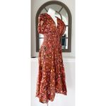 ALC Frank A.L.C. Lucia Floral V Neck Smocked Waist A-Line Midi Dress, Size 2 New w/Tag Photo 4