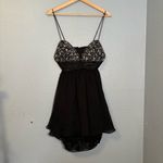 Mac Duggal Mac Duggal Black Beaded V Neck Chiffon Rose Hem Mini Formal Dress Size 4 Party Photo 3