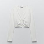 ZARA White Ruched Crop Top Photo 0
