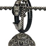 The Row Steeltime Dragon Double Braided Leather Bracelet Black Silver Unisex Photo 3