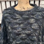 Frazzle Women's Eyelash Knit With Sleeve Fringe Poncho Sweater Black Blue Medium Photo 9