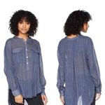 Free People Talk To Me Popover Gauze Tunic Shirt Blouse XS sheer blue Boho Photo 1