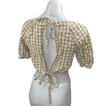 BP. Beige White Gingham Check Short Puff Sleeve Open Back Cropped Blouse Top XS Photo 2