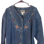 Miss & Mrs One Size Vintage Denim‎ Floral Western Button Up Denim Shirt Blue Photo 1
