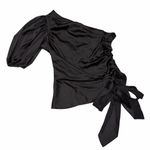 White House | Black Market NEW WHBM Black One Shoulder Satin Tie Blouse Top Shirt size 6 Photo 5