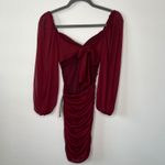 B Darlin B. Darlin Ruched Bodycon Dress Mesh Long Sleeve Sweetheart Neckline Burgundy XS Photo 2