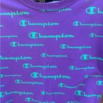 Champion Athleticwear Cropped All Over Print T Shirt Purple Teal Womens Small Photo 2