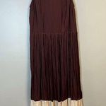 Ulla Johnson Dress Colorblock Maroon Cream Pleated Midi Sheath Raw Hem Sz 4 EUC Photo 0