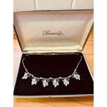 Vintage Krementz Silver Tone Crystal Leaf Flowers Wedding Bridal 15" Necklace‎ Photo 10