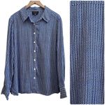 Foxcroft  Shaped Fit Blue Geometric Print Rayon Button Down Shirt Size 14 Photo 1