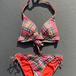 Victoria's Secret retro plaid push-up halter bikini top SMALL Photo 3