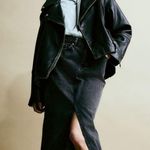 H&M NWT  Long Denim Frayed Hem Raw Edge Skirt in Washed Black | Size XS Photo 2