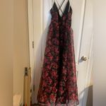 Lulus Simply Divine Black and Red Floral Print Organza Maxi Dress Medium Bridal Photo 3
