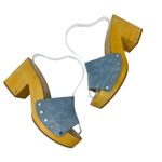 Veronica Beard Hannalee Suede Clog Sandals Heels Slide Wooden Blue Size 10 Photo 0