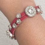 Red Genuine Leather Rhinestone Charms 7 1/2” Toggle Bracelet 36g. Photo 2