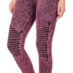 Zenana Outfitters ZANANA MINERAL WASHED MOTO LEGGINGS DK. BURGUNDY TINY WAIST BIG BUTT SZ MED Photo 0