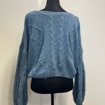 Pink Rose  Dusty Blue Cable Knit Lace-Up Sweater – Size L Photo 1