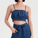American Eagle NWT Womens  Outfitters Blue Denim Chambray Ruffle Crop Top - Sz M Photo 0