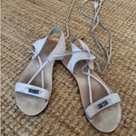 Free People White Leather Lace Up Sandals Beaded Straps EU 39 Photo 0