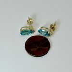NWOT 9K Yellow Solid Gold 2.825ct Blue Topaz Pear Cut/0.04ct Diamonds Earrings Photo 6