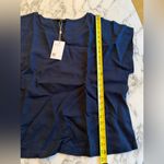 Quince NWT Boxy Blouse 100% Linen Women's Navy Top Size XL Short Sleeve Photo 3