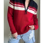 Y2K Preppy Mock Neck Sweater Red/White Black Streetwear Twee Coastal Stripe SZ L Red Size L Photo 0
