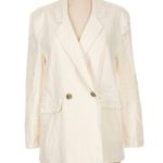 Old Navy  Double Breasted Linen Blend Suit Blazer Shoulder Padding Relaxed Large Photo 0