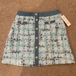 Nanette Lepore  Blue/ Green Pearl Button Tweed Mini Skirt Photo 1