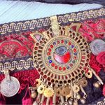 Vintage handmade beaded coin belly dancing hip belt side sash medium costume Red Photo 5