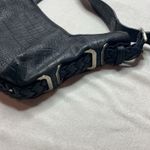 Stuart Weitzman Black Crocodile-Embossed Leather Hobo Bag Silver Hardware Photo 2