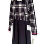 1901 NWT Plaid Bodice Long Sleeve Preppy Sweater Dress Navy Blue Size Large NEW Photo 8
