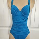 Tommy Bahama  Sz 6 Underwire Bra Halter Tie Neck Swimsuit Blue Ruched NWT Photo 0