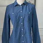 Talbots Pattern Chambray Button Up Shirt Blue M Photo 0