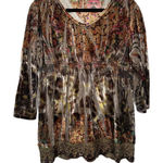 Cato Velvet Bohemian Babydoll Peasant Sequence Lace Hem 3/4 Sleeve XL Blouse Photo 0