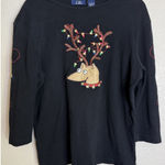 CB Causal Womens Large Christmas Holiday Reindeer Embroidered‎ Top Shirt Party Photo 0
