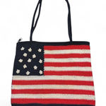 Patriotic Knit Tote Bag Red White Blue 13 Star American Flag Crochet Bag Photo 0