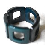 Art Deco Dark Green Square Acetate Elastic Stretch Cable 6" Chunky Boho Bracelet Photo 2