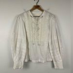 Anthropologie Delilah White Embroidered Pleated Lace Peasant Blouse Size 14 Photo 2