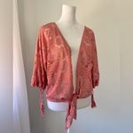 Luxology  Dark Peach Lace Tie Front 3/4 Sleeve Lightweight Cardigan Photo 4