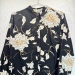 Chico's Chico’s Tunic Blouse Black with White & Tan Flowers Long Sleeve Button Front Photo 1