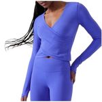 Athleta Transcend Faux Wrap Long Sleeve Blue Top SMALL Photo 0