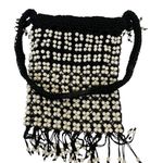 Vintage Boho Black and White Woven Beaded Shoulder Bag Photo 2