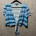 AGB Dress Woman Blue Chevron Print Tie Front Crop Shrug Cardigan Top 20W Photo 7