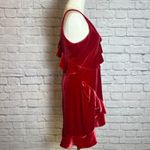 EXPRESS Women's Petite M Red Velvet Ruffle Sleeveless Dress Chiccore Party Photo 2