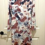 Mauve & Blue Tie Dye Scoop Neck Long Sleeve Bodycon MIDI Side Slit Dress Size XL Photo 2