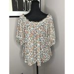 Free People  Scoop Neck Button Front Floral Puff Sleeve Boho Mesh Blouse Medium Photo 4