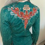 ROAR Western Embroidered Rhinestone Pearl Snap Shirt Roll Tab Sleeves Sz Medium Photo 3
