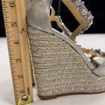 Badgley Mischka  Crystal Espadrille Wedge Platform Sandals Silver Leather Size 5 Photo 13