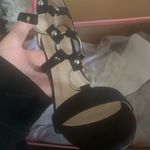 Via pinky Black Heels O-Ring Chain Open Toe Pumps 6.5 NIB Photo 2